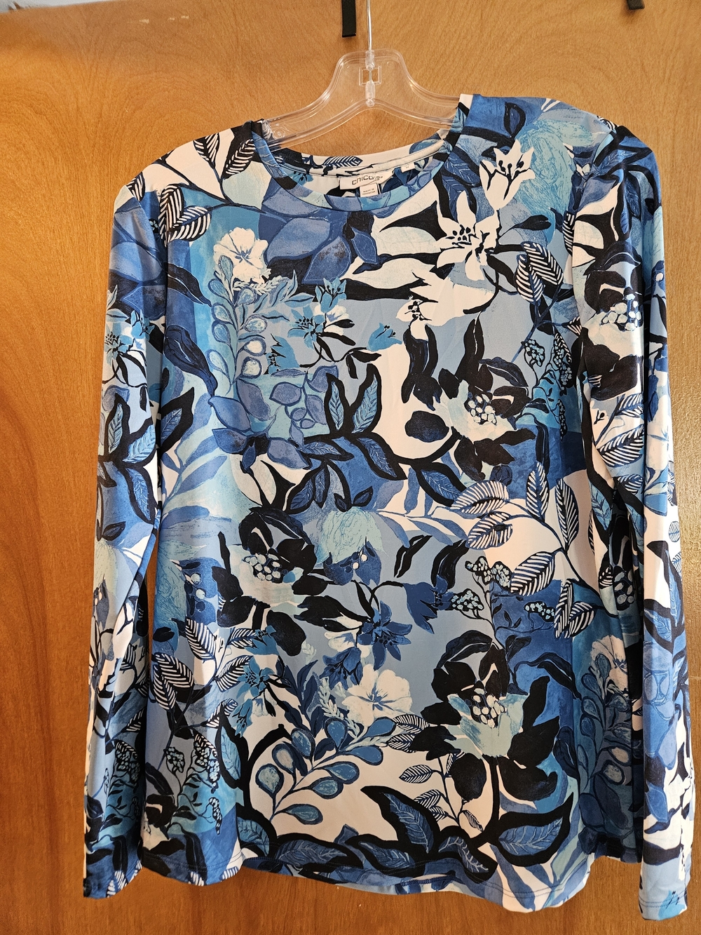 Chico's Blue Floral Long-Sleeve Top